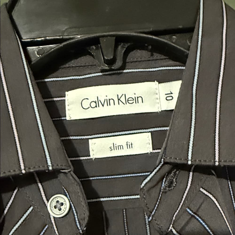 Calvin Klein Navy Striped Dress Shirt - Thumbnail 5