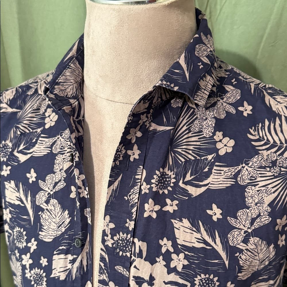 Floral Print Men's Shirt - Navy and Gray