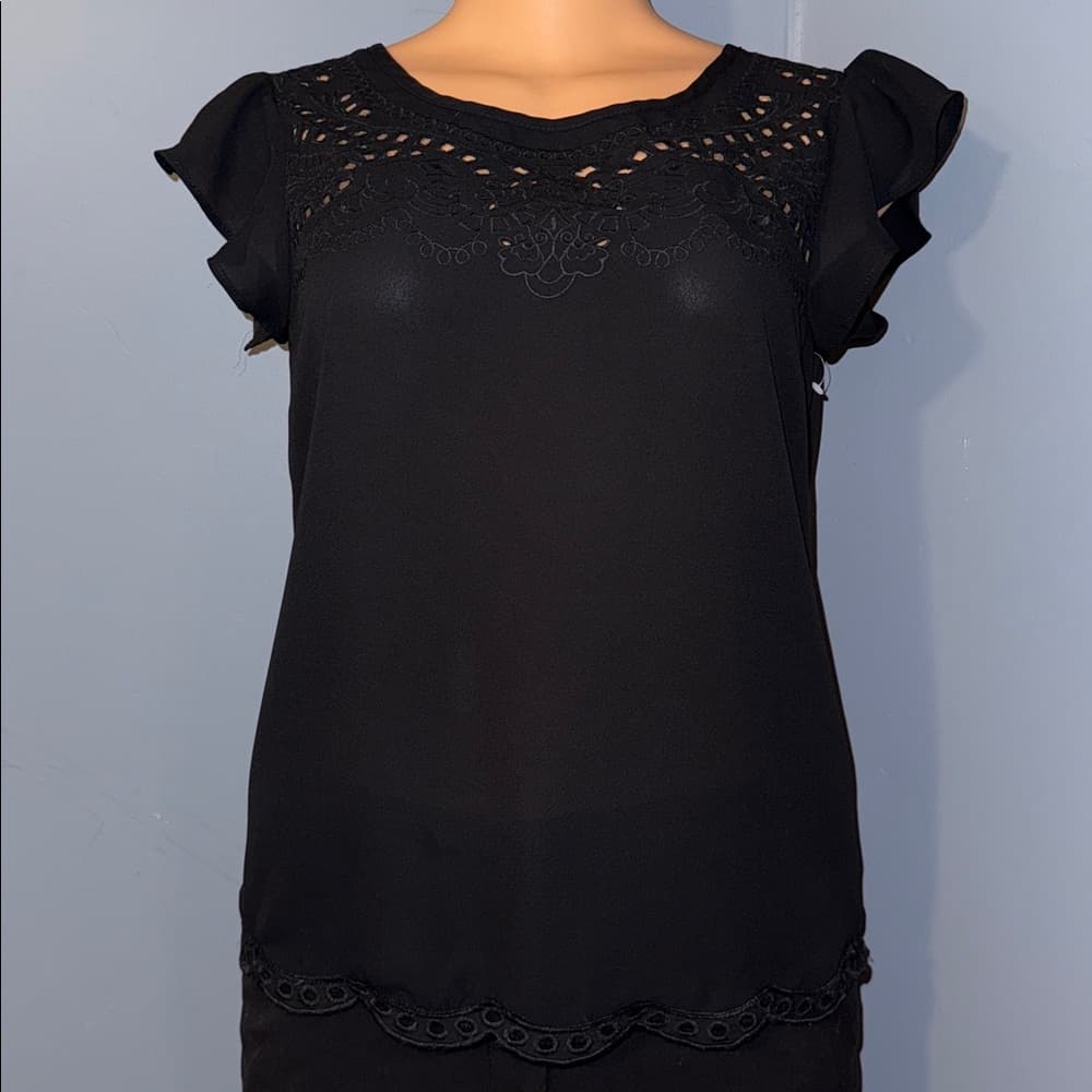 Elegant Black Lace Detail Blouse – Size XS - Thumbnail 6