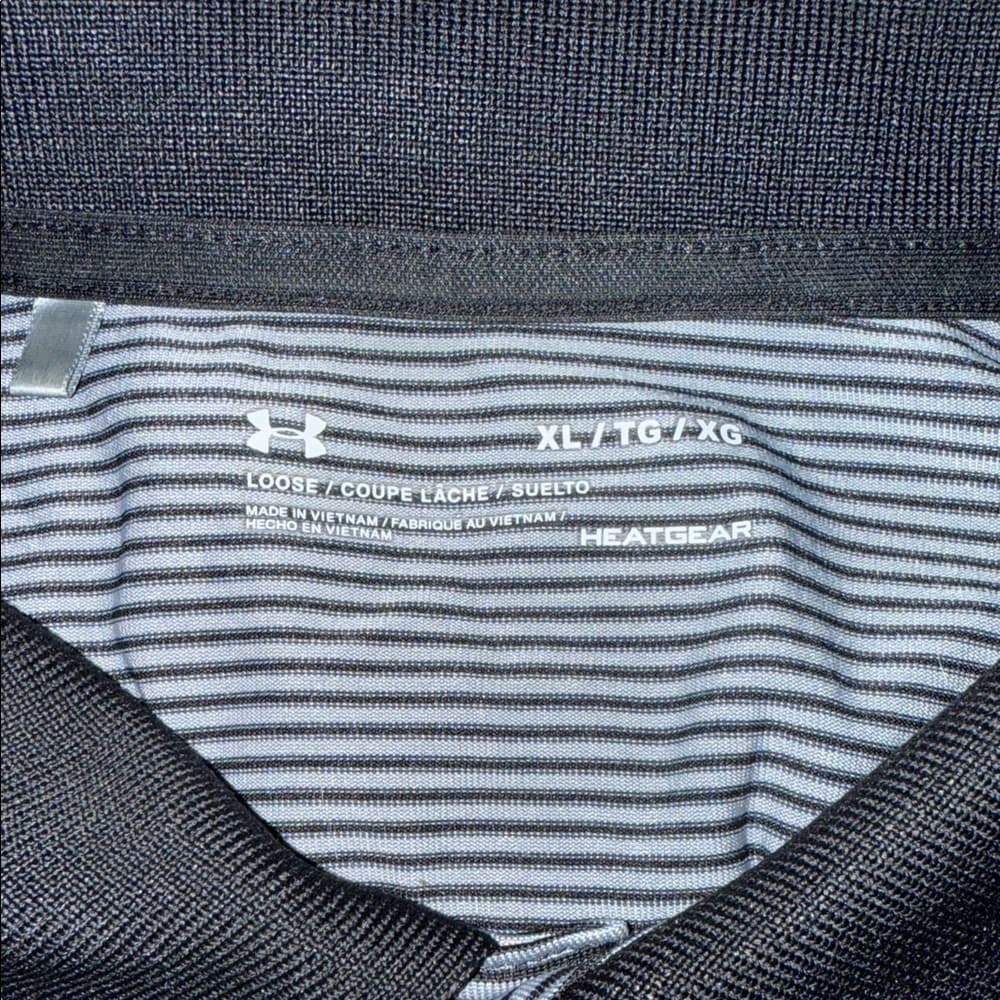 Under Armour Men's Striped Black and Gray Polo - Thumbnail 3
