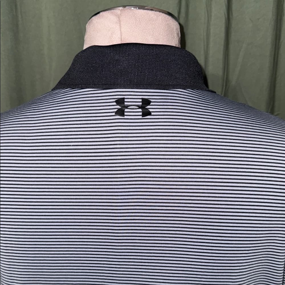 Under Armour Men's Striped Black and Gray Polo - Thumbnail 2