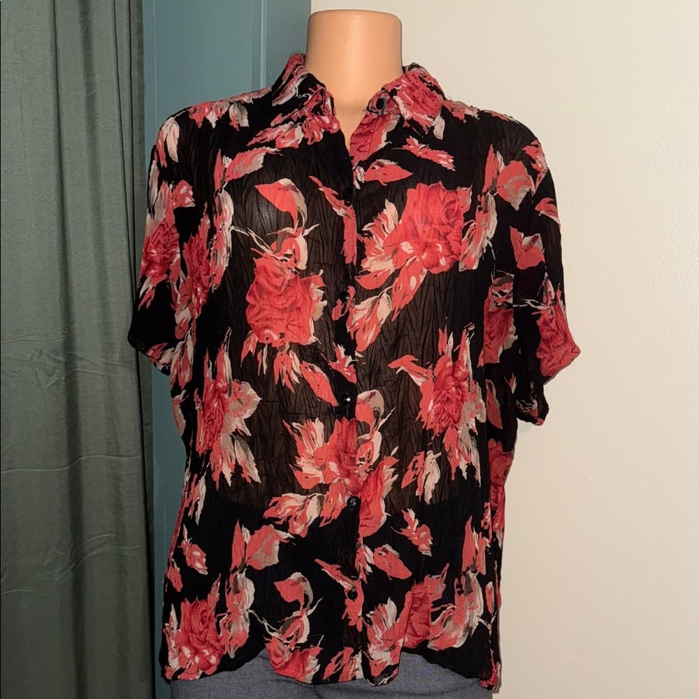Style & Co. Black and Red Floral Top - Thumbnail 4
