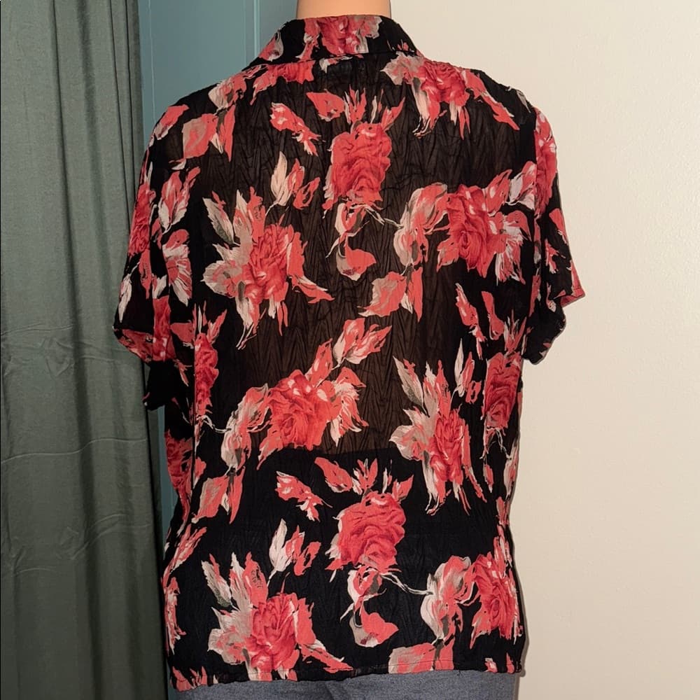 Style & Co. Black and Red Floral Top - Thumbnail 2