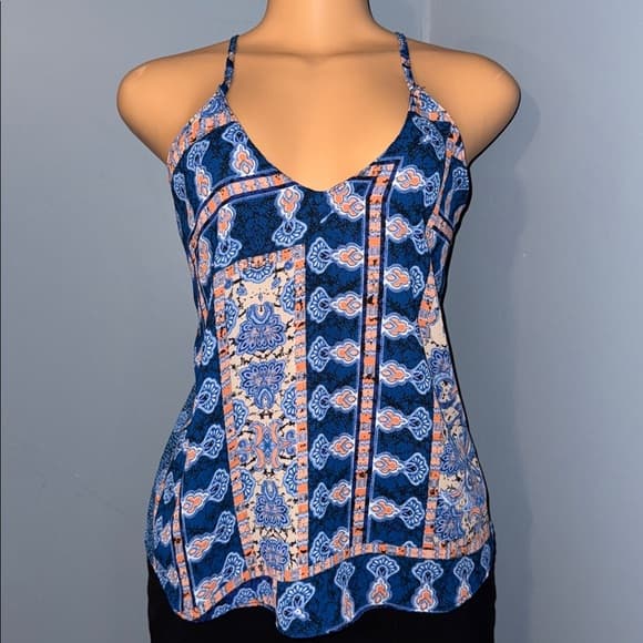 Fab’Rik Blue Patterned Spaghetti Strap Top - Size Medium - Thumbnail 4