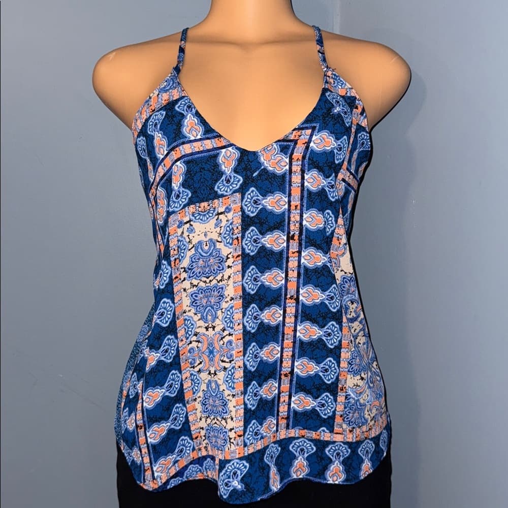 Fab’Rik Blue Patterned Spaghetti Strap Top - Size Medium - Thumbnail 3