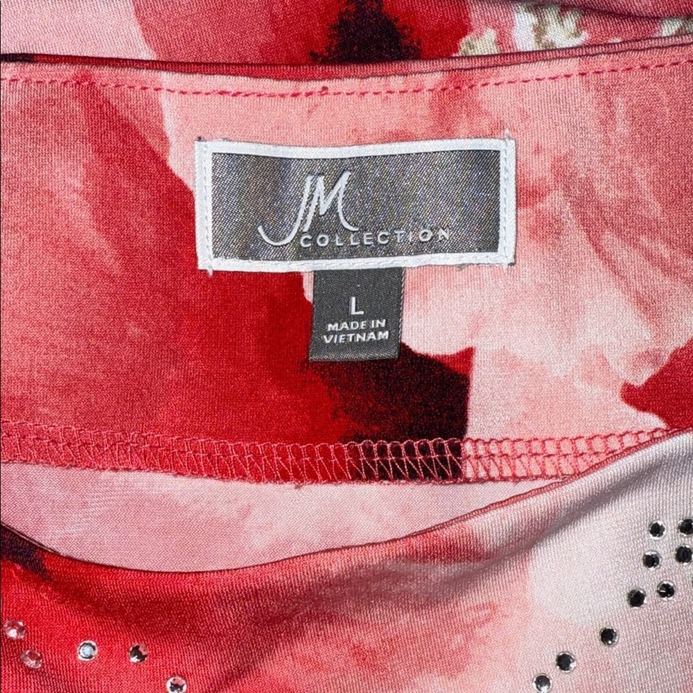 JM Collection Pink Floral Blouse with Navy Base - Thumbnail 2