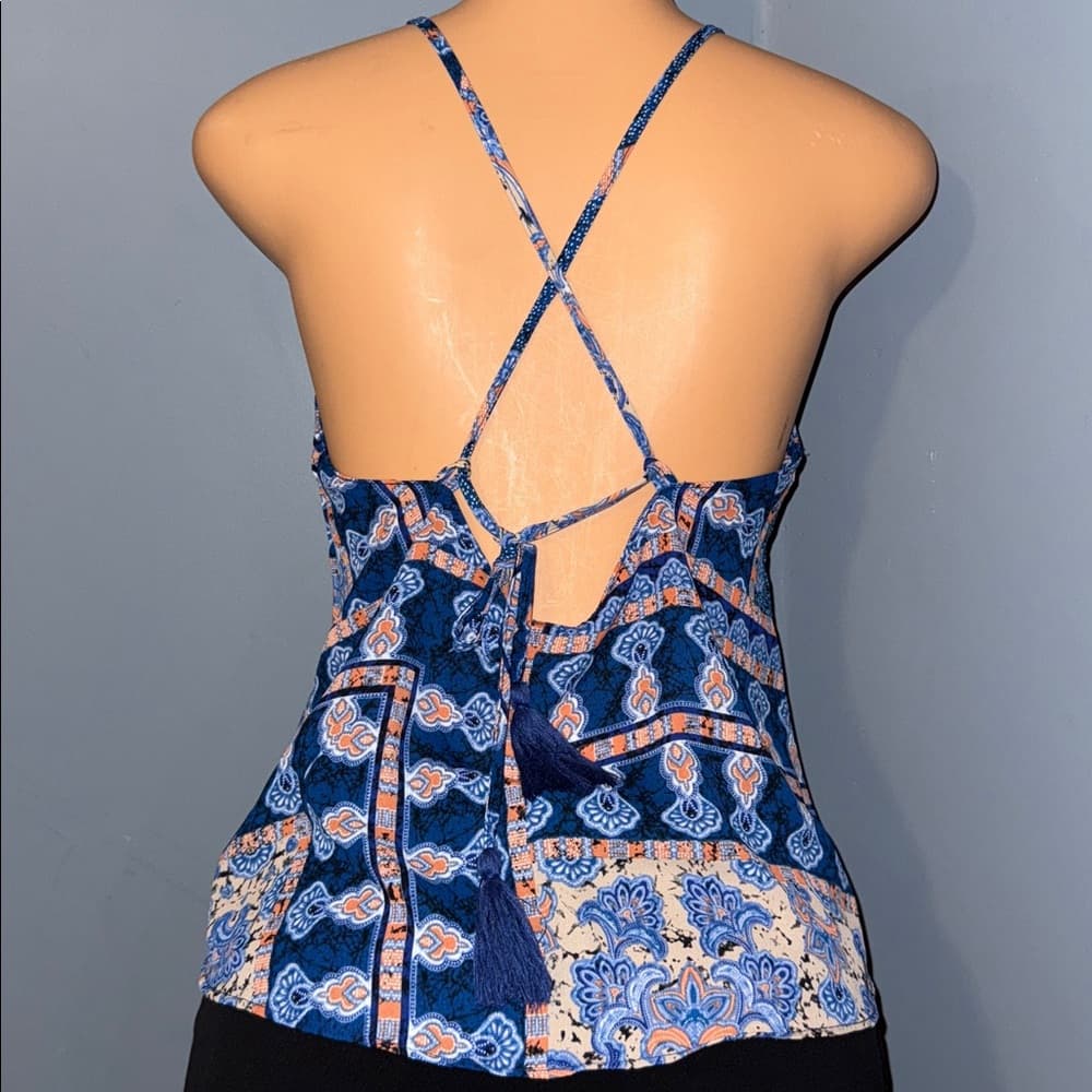 Fab’Rik Blue Patterned Spaghetti Strap Top - Size Medium - Thumbnail 2