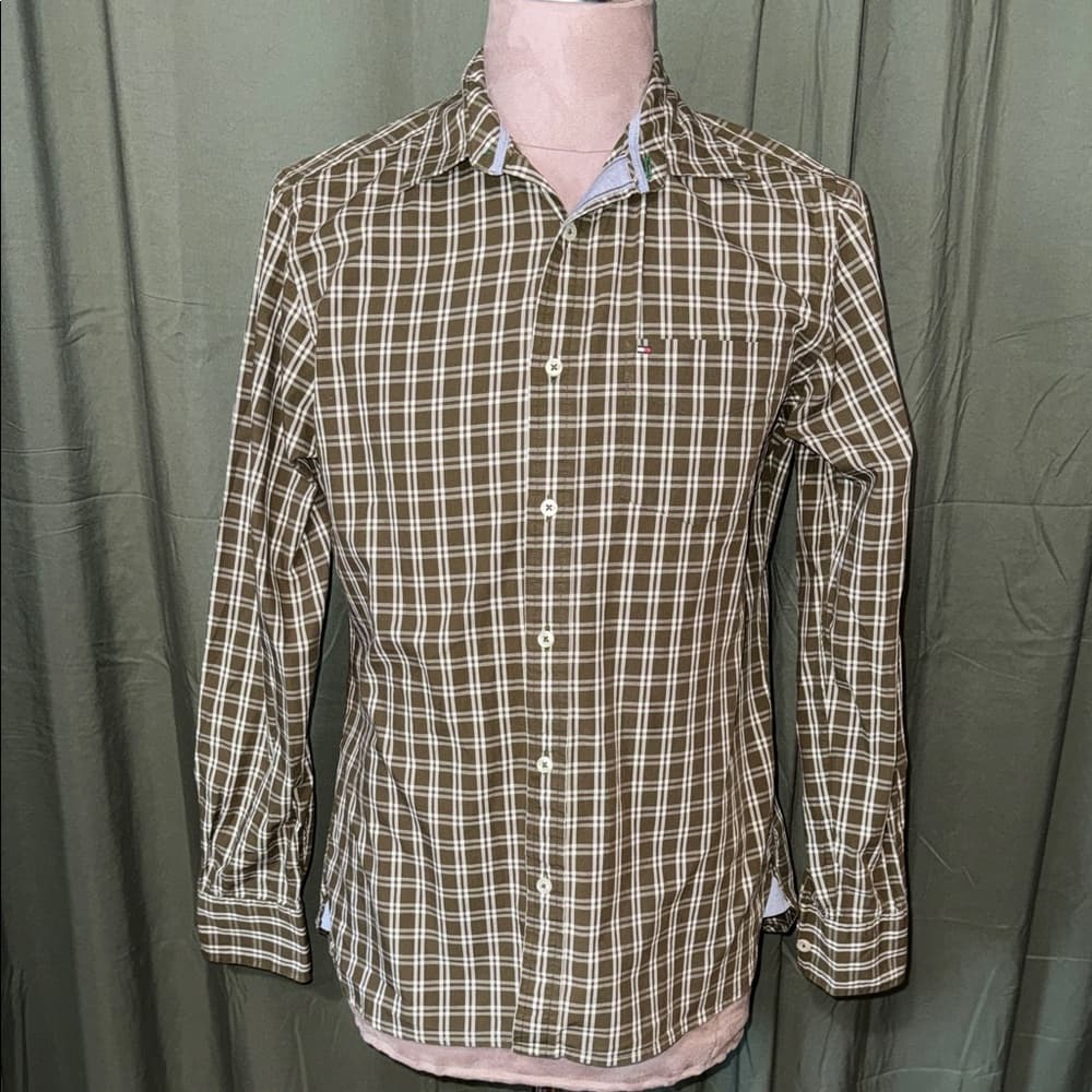Tommy Hilfiger Olive Green Plaid Shirt - Thumbnail 3