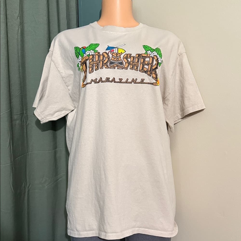 Thrasher Magazine White T-Shirt with Tropical Design - Thumbnail 3