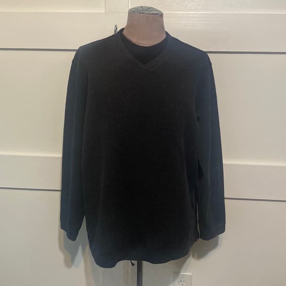 Dark grey long sleeve v-neck pullover with built-in t-shirt look - Thumbnail 5