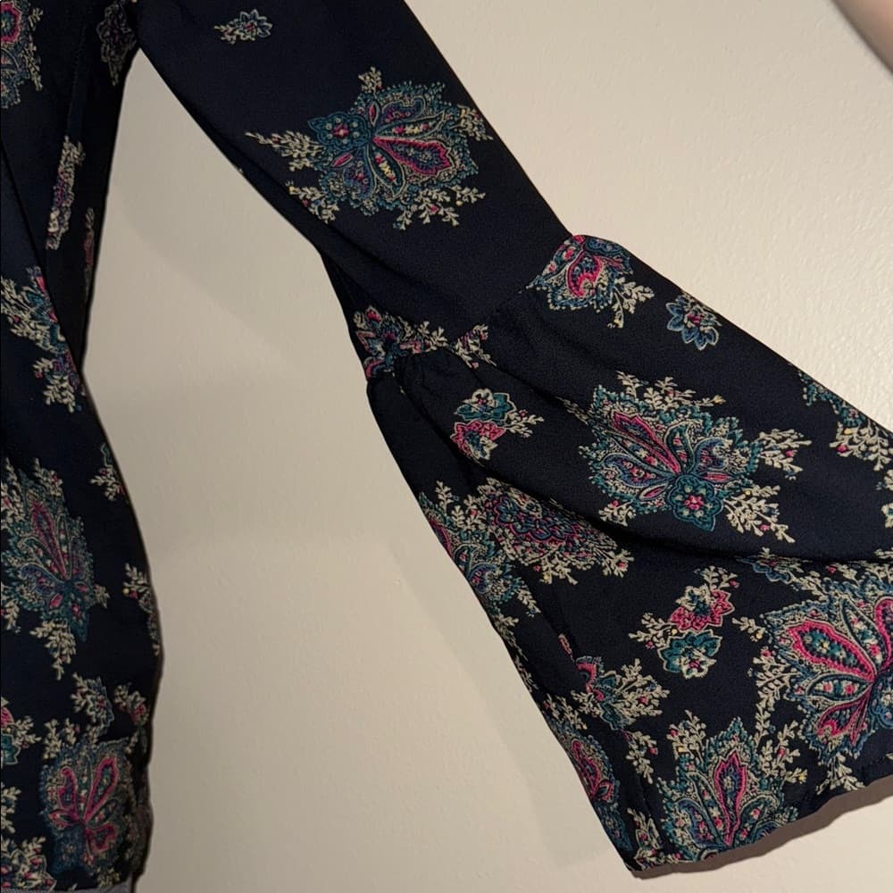 Abercrombie Black Floral Lace-Up Blouse