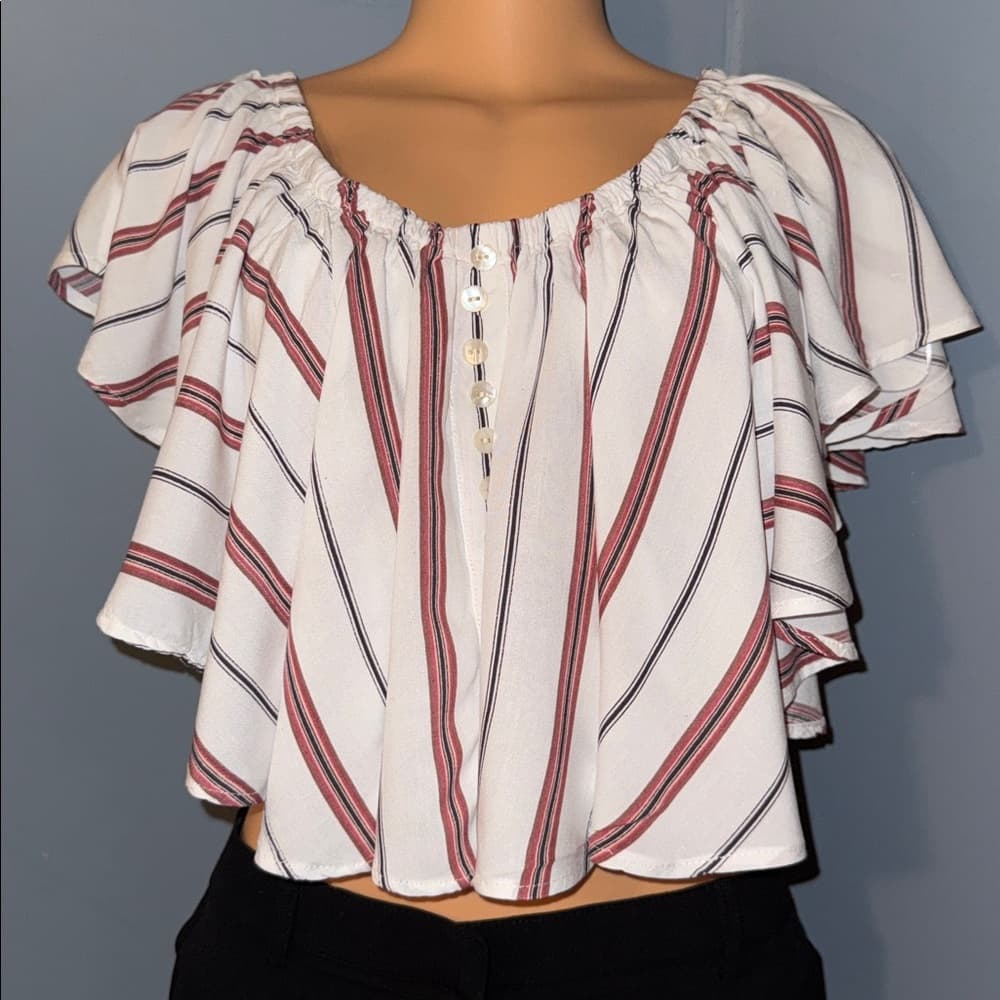 Gypsy Love Striped Flutter Sleeve Top - Size XL - Thumbnail 5