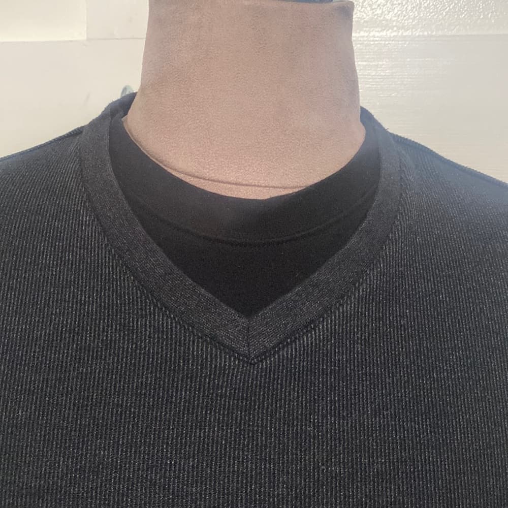 Dark grey long sleeve v-neck pullover with built-in t-shirt look - Thumbnail 2