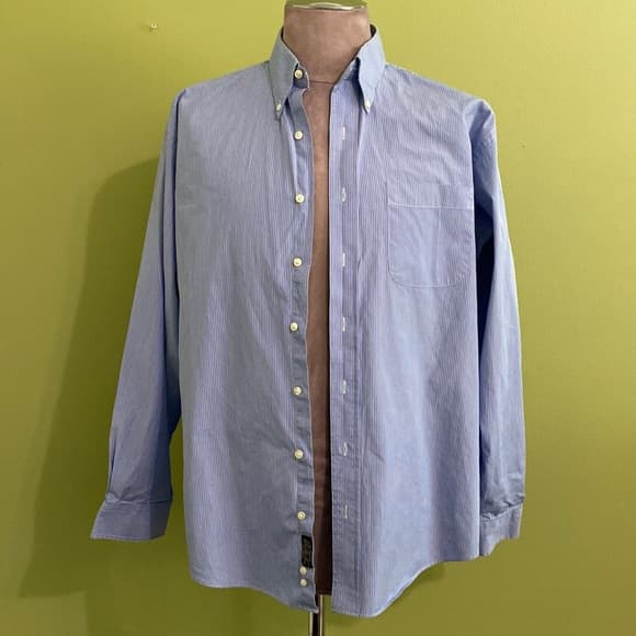 Blue & white striped long sleeve button down shirt - Thumbnail 3