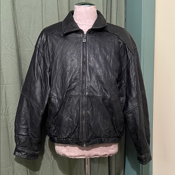 Vintage Avalanche Men's Black Leather Bomber Jacket - Thumbnail 6