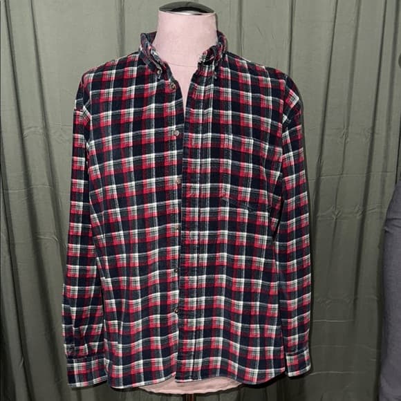 Men's Red and Black Plaid Corduroy Button Down Shirt - Thumbnail 5