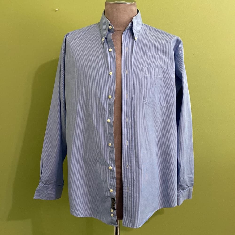 Blue & white striped long sleeve button down shirt - Thumbnail 2