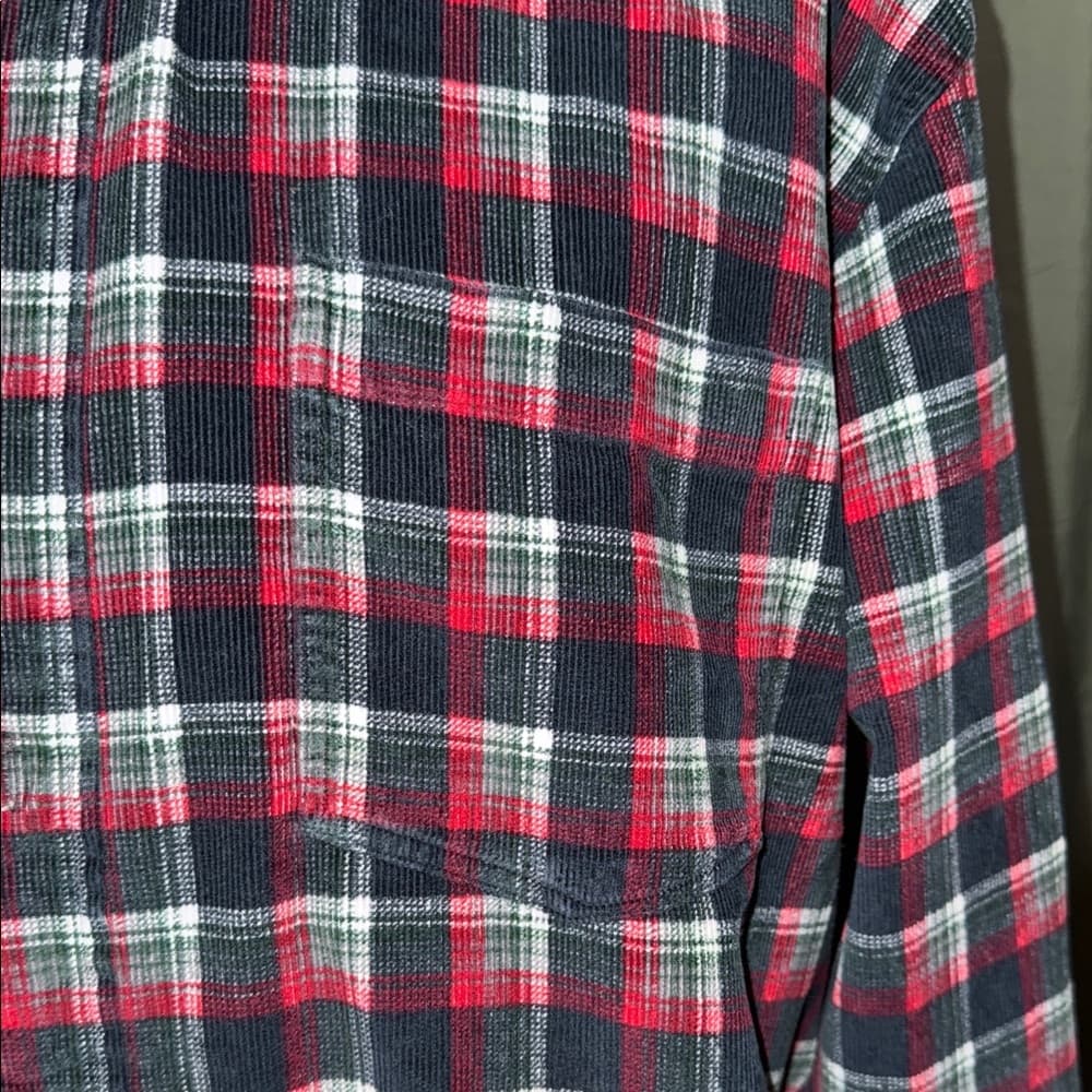 Men's Red and Black Plaid Corduroy Button Down Shirt