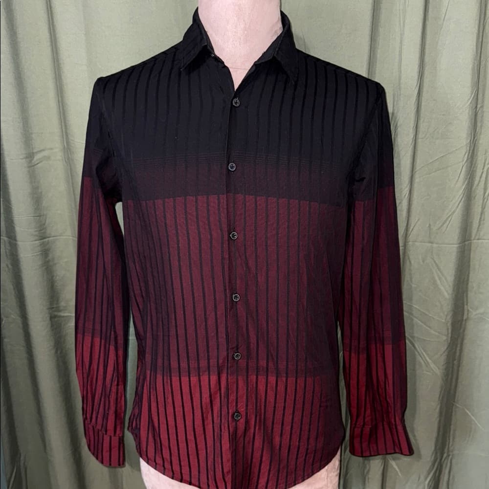 Alfani Men's Black and Red Gradient Striped Shirt - Thumbnail 3
