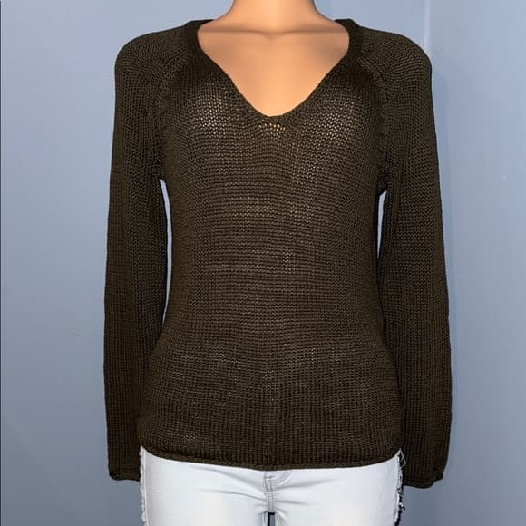 H&M Dark Brown V-Neck Sweater for Women - Thumbnail 7