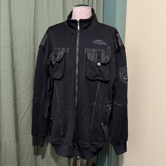 Parish Nation Men's Black Motorcycle Jacket - Thumbnail 7