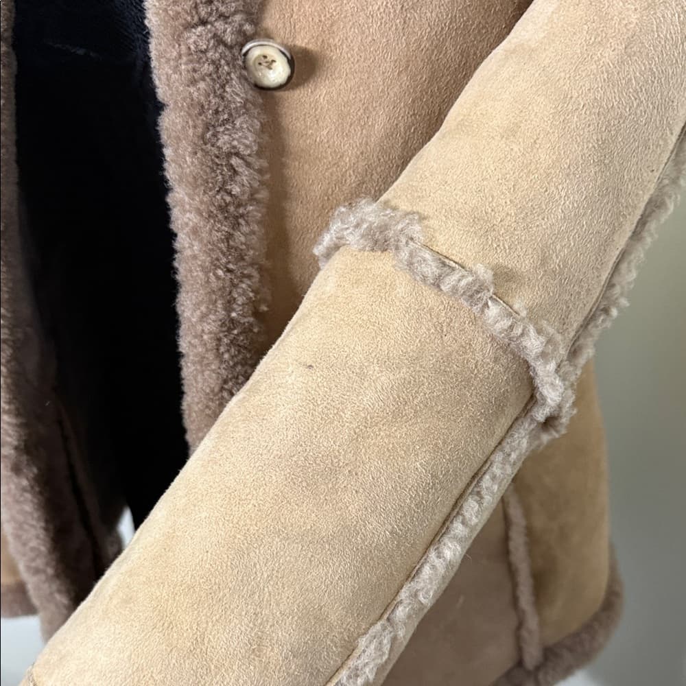 Women's Tan Shearling Jacket - Thumbnail 8