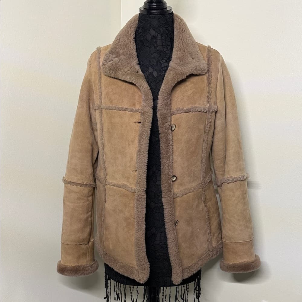 Women's Tan Shearling Jacket - Thumbnail 14