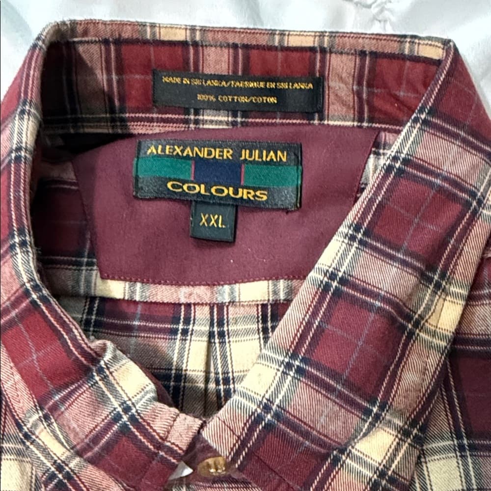 Alexander Julian Men's Checkered Shirt - Burgundy and Cream - Thumbnail 3