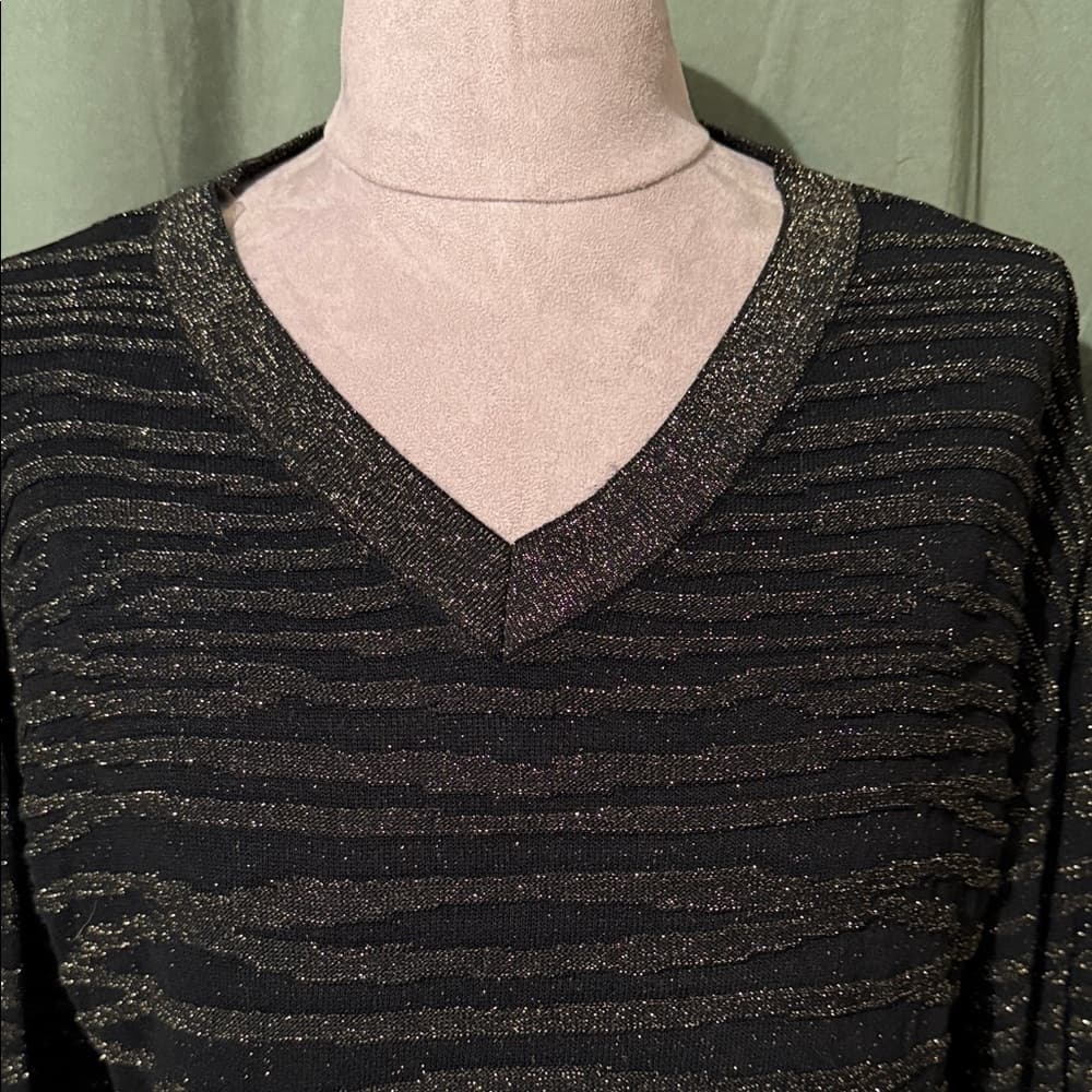 Ashley Stewart Black and Gold V-Neck Sweater
