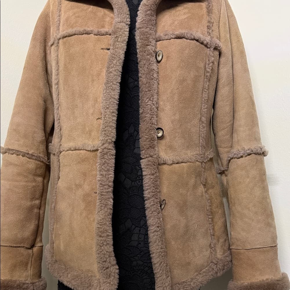 Women's Tan Shearling Jacket - Thumbnail 3