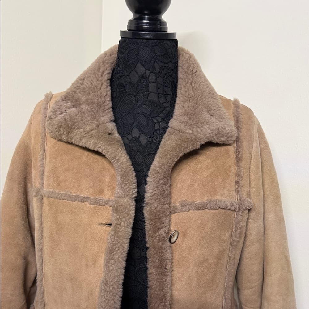 Women's Tan Shearling Jacket - Thumbnail 2