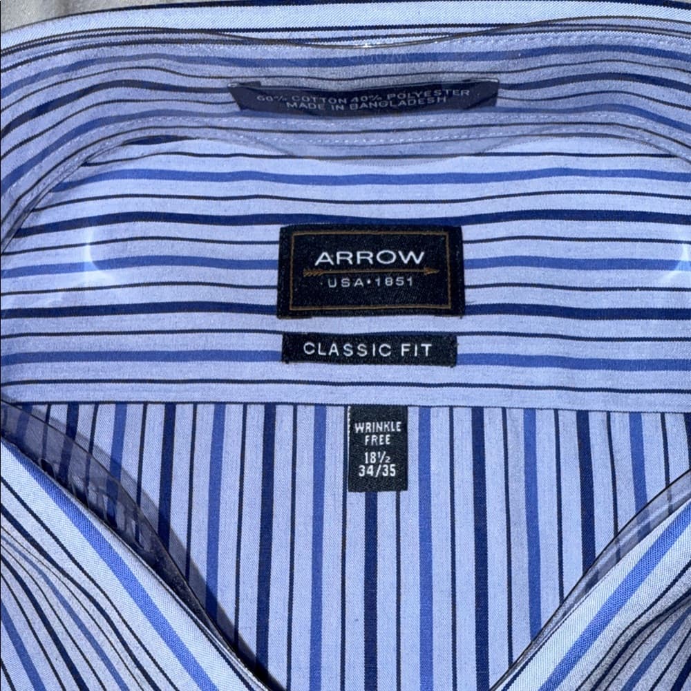 Arrow Men's Classic Fit Navy Striped Dress Shirt - Thumbnail 2