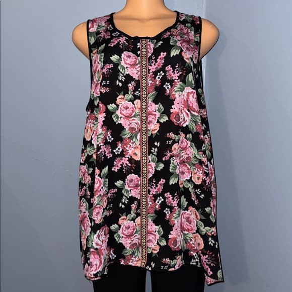 Stylish Floral Sleeveless Tunic Top, Size 1X - Thumbnail 7