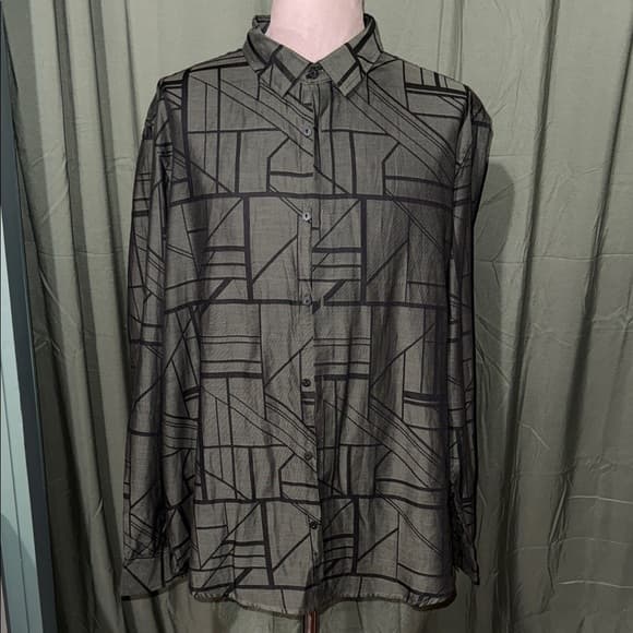 Alfani Men's Abstract Black and Gray Shirt - Thumbnail 4
