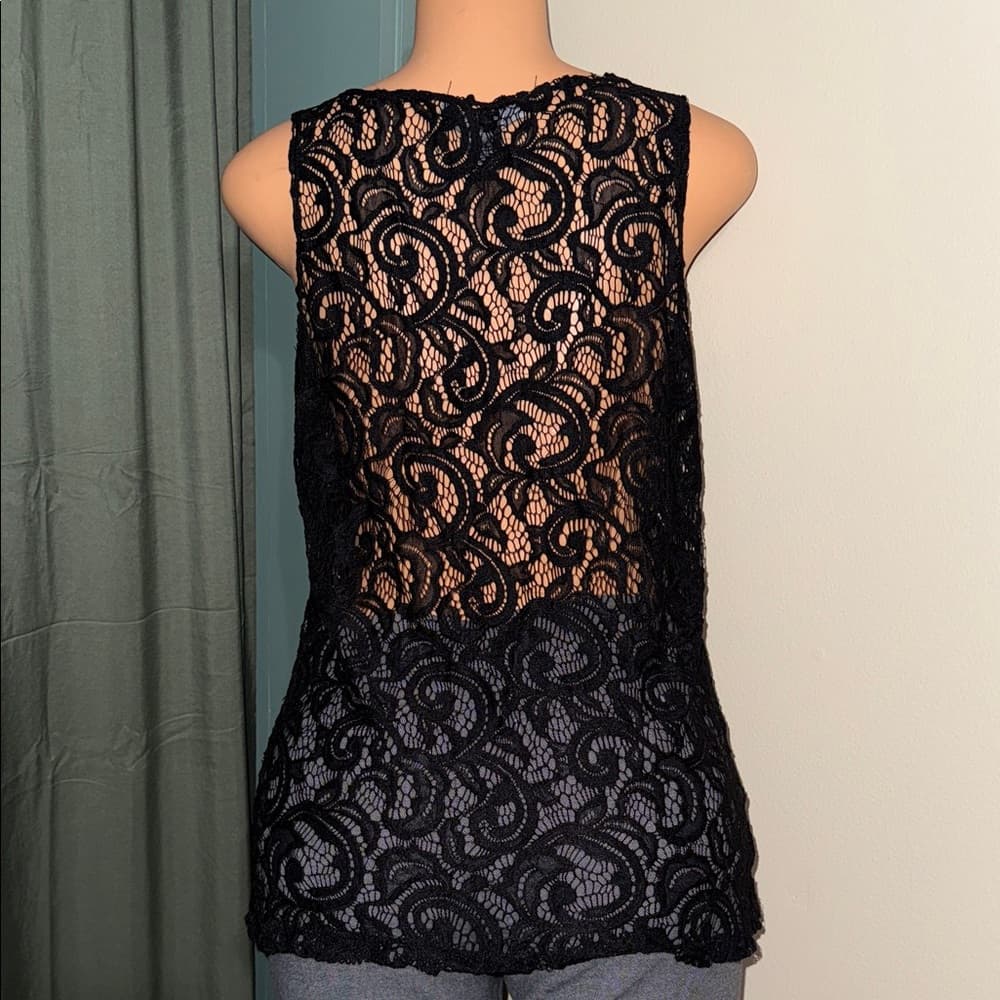 Ashley Stewart Black Lace Tank Top - Thumbnail 2