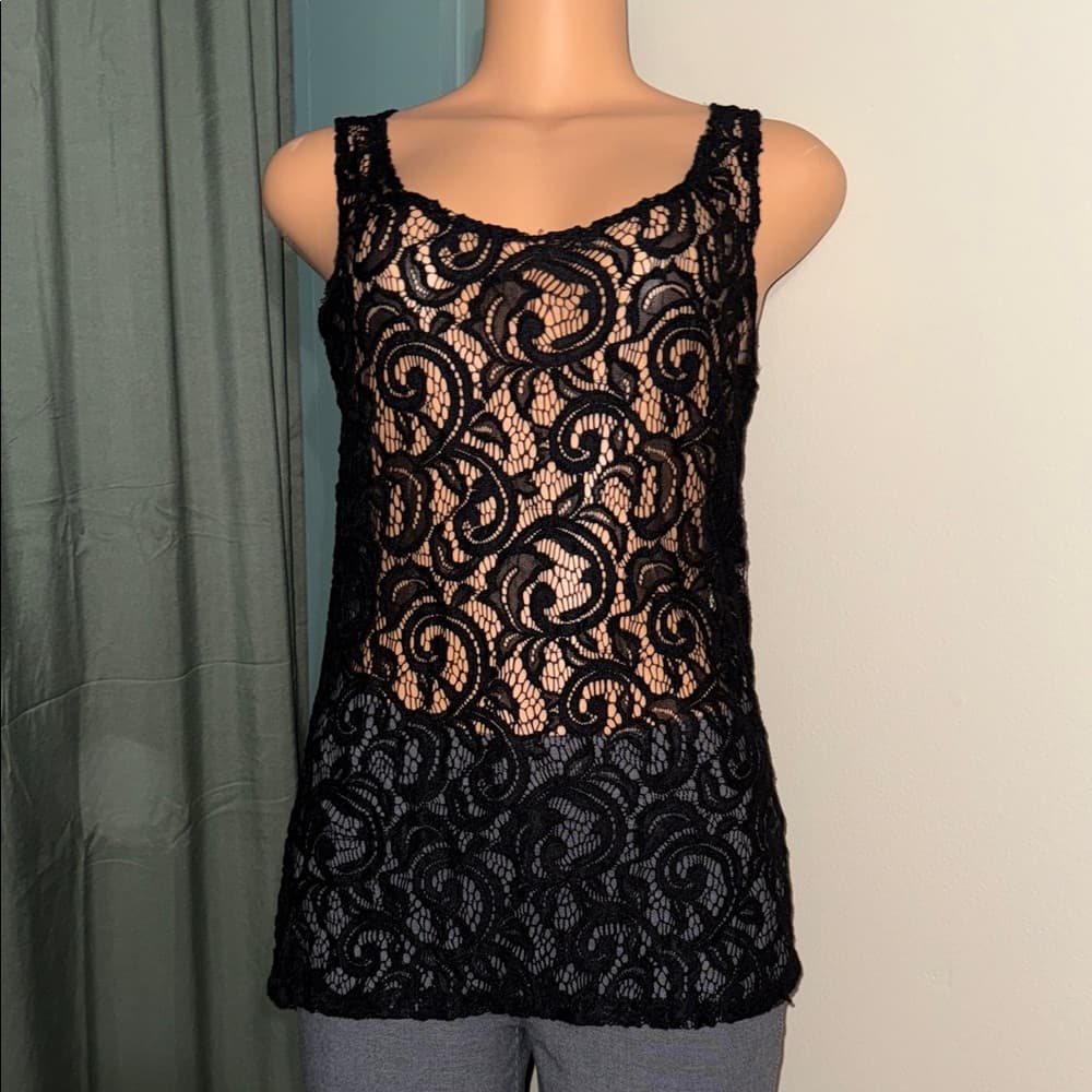 Ashley Stewart Black Lace Tank Top - Thumbnail 4