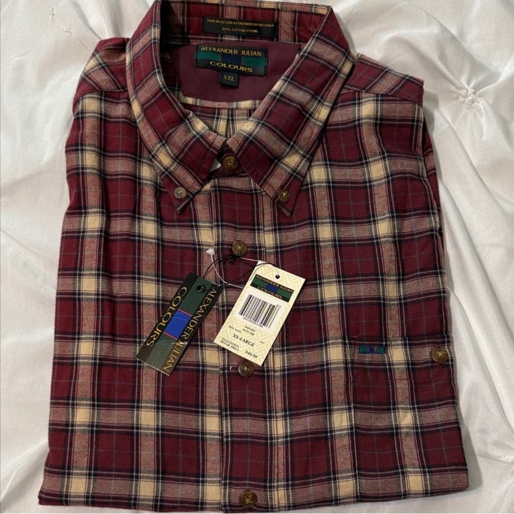 Alexander Julian Men's Checkered Shirt - Burgundy and Cream