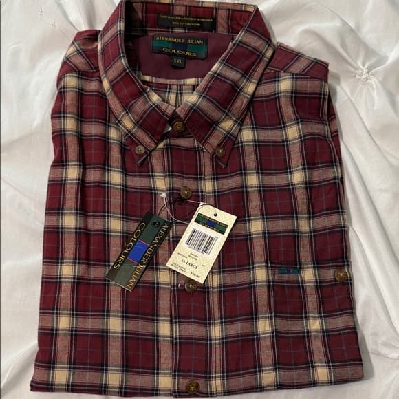Alexander Julian Men's Checkered Shirt - Burgundy and Cream - Thumbnail 5