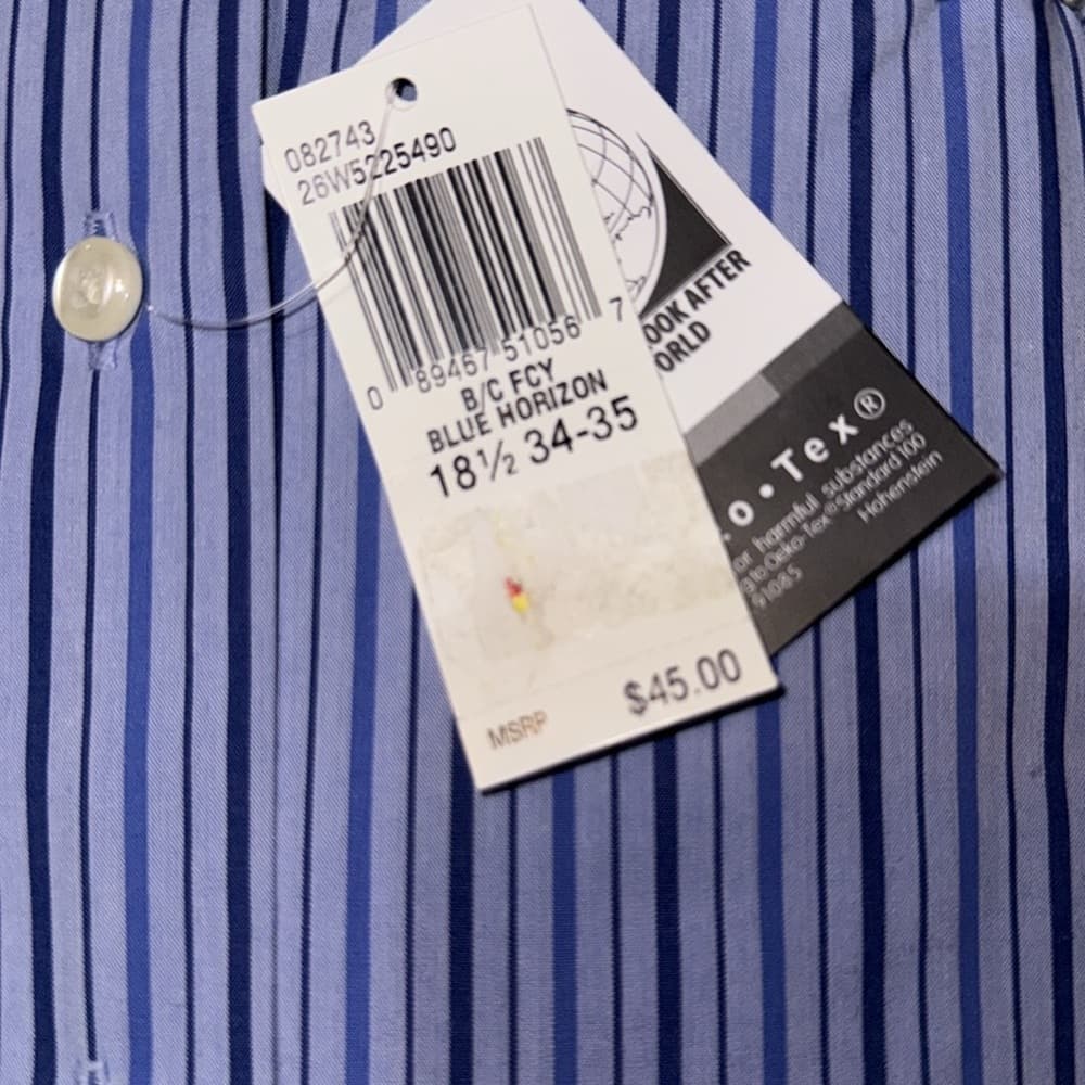 Arrow Men's Classic Fit Navy Striped Dress Shirt - Thumbnail 3