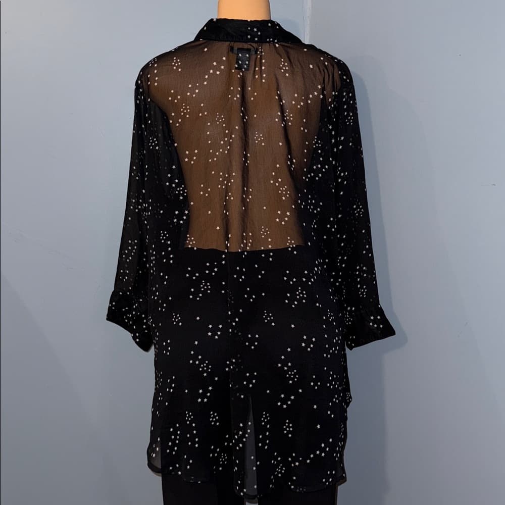 Chic Sheer Black Star Pattern Blouse, Size 2X - Thumbnail 4