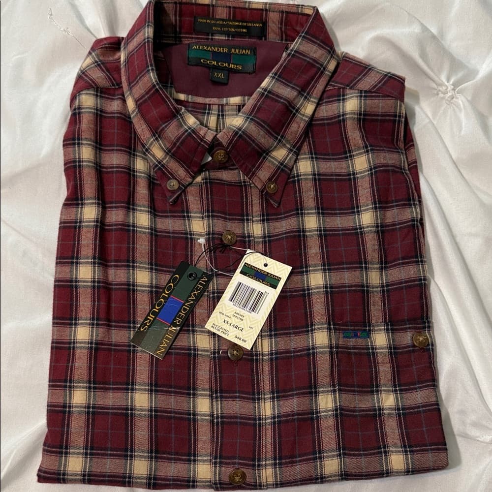 Alexander Julian Men's Checkered Shirt - Burgundy and Cream - Thumbnail 4