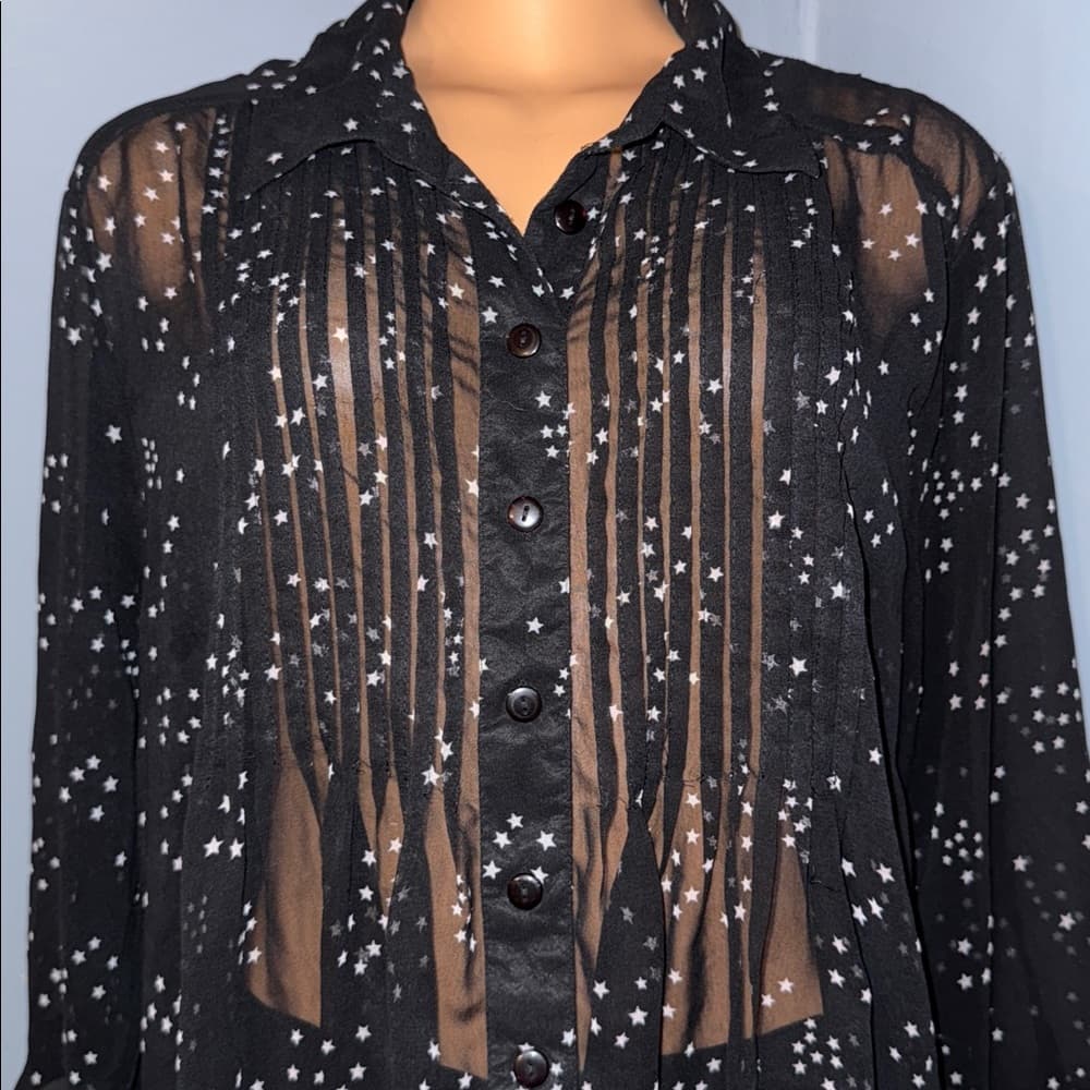 Chic Sheer Black Star Pattern Blouse, Size 2X - Thumbnail 3