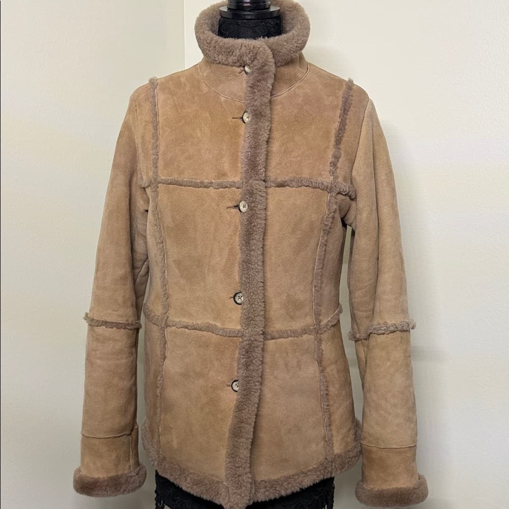 Women's Tan Shearling Jacket - Thumbnail 10
