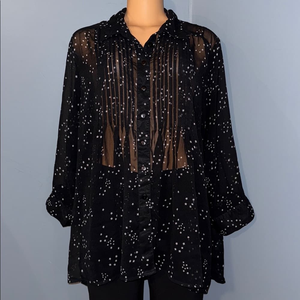 Chic Sheer Black Star Pattern Blouse, Size 2X - Thumbnail 5