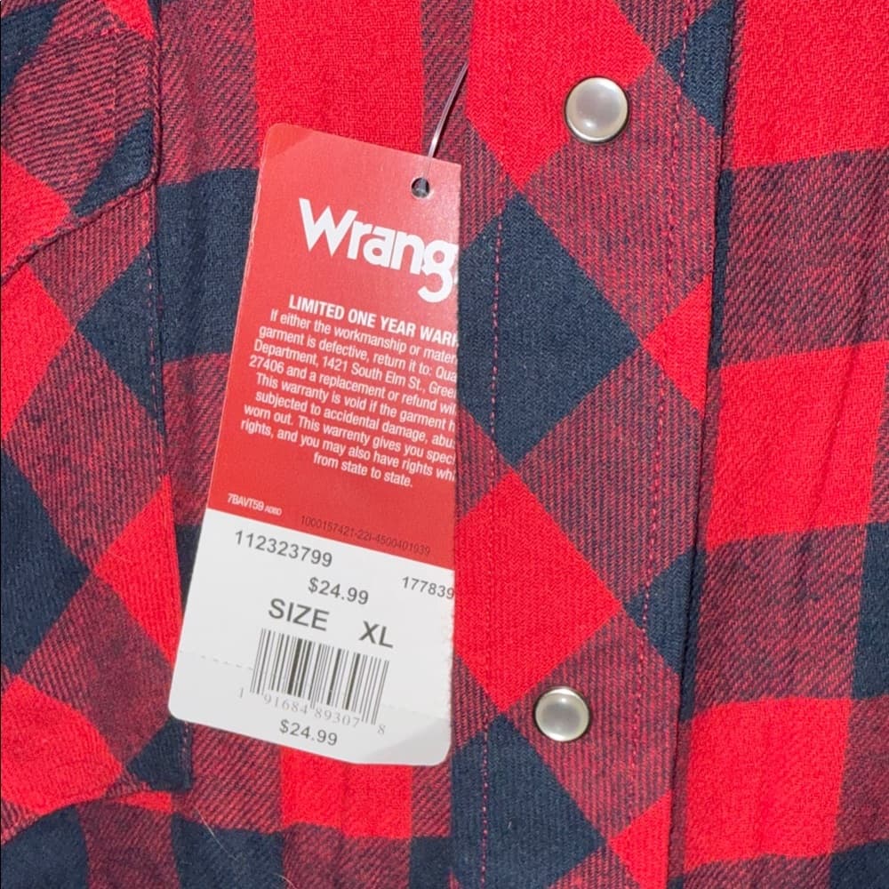 Wrangler Men's Red and Black Checkered Shirt