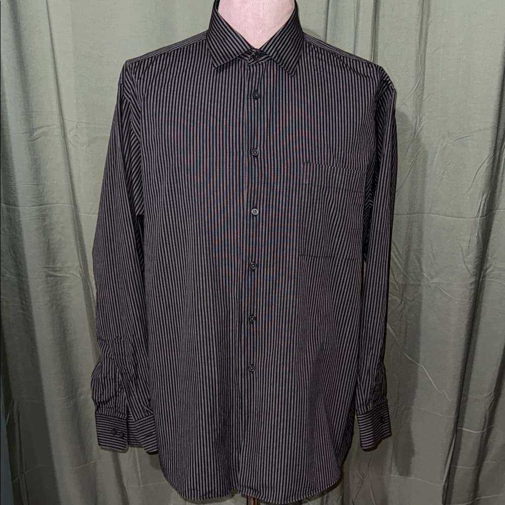 Calvin Klein Men's Black Pinstripe Shirt - Thumbnail 4