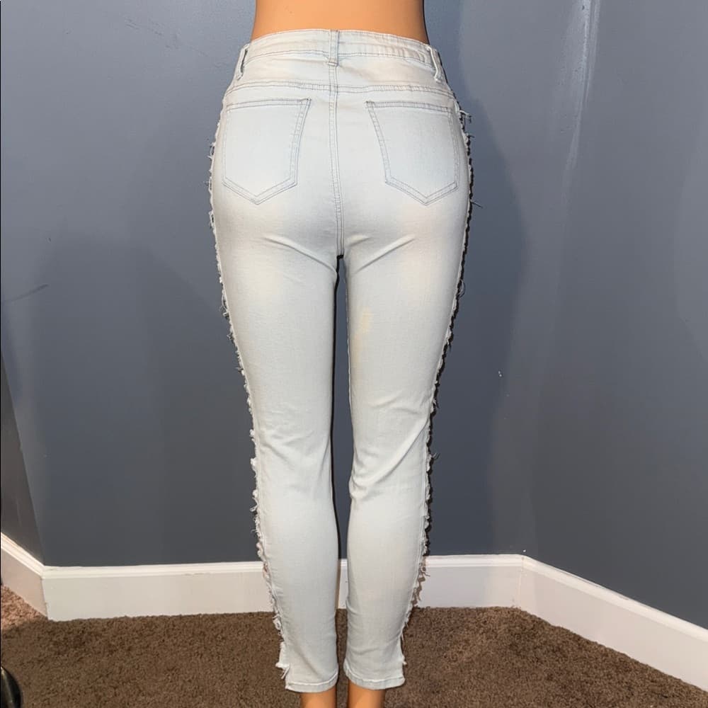 American Bazi Light Wash Distressed High Rise Skinny Jeans - Size 9 - Thumbnail 4