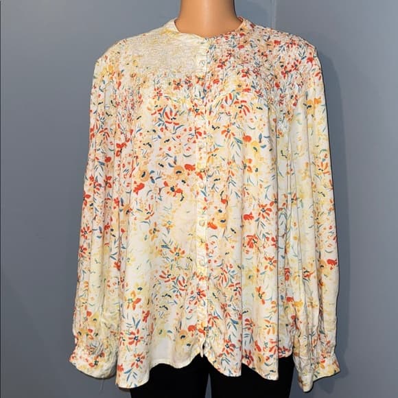 Time & Tru Floral Long Sleeve Smocked Top - Size XXL - Thumbnail 8