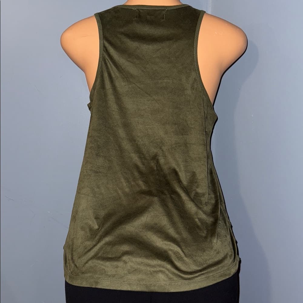 Sweet Wanderer Olive Sleeveless Top with Laser Cut Hem - Size Small - Thumbnail 3