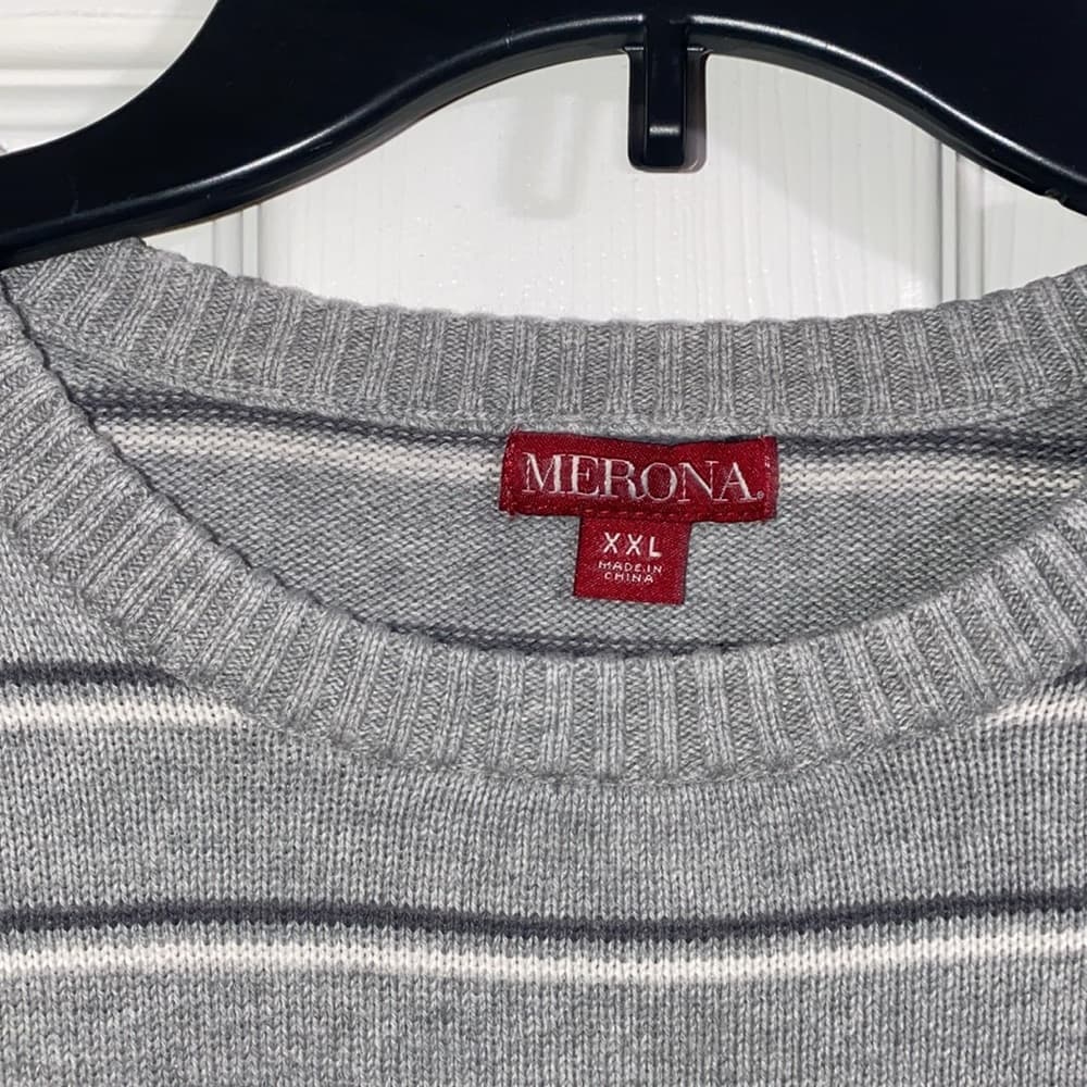Grey striped sweater with double cuffed sleeves - Thumbnail 3